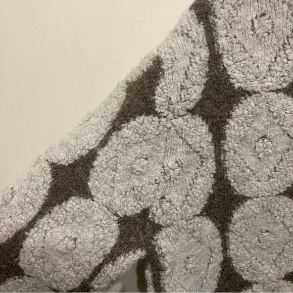 Zara Wool Blend Sweater Size Large Boucle Knit Circle Print Oversized Grey Brown - Picture 11 of 12